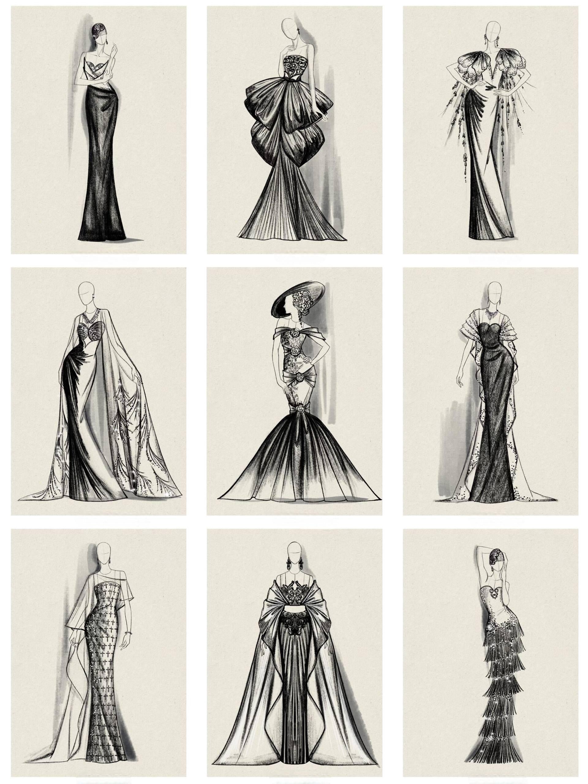 Advanced Gown Design Manuscript: In-Depth Sketches and Patterns for Elegant Formal Wear